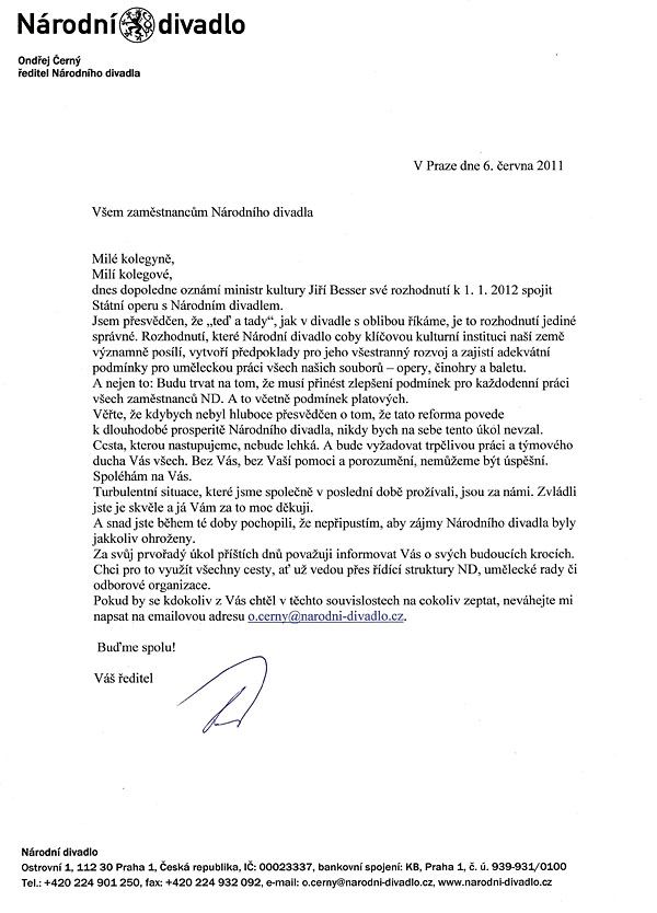 Dopis ředitele Černého - spojení ND-SOP